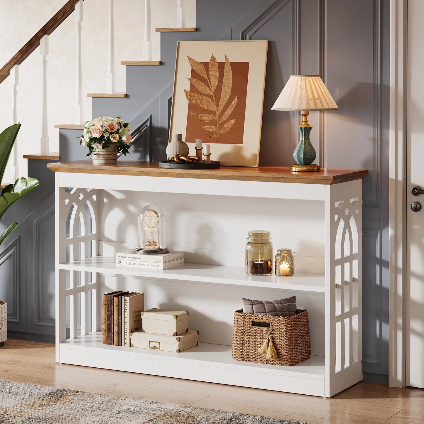 Tribesigns Modern Console Table for Entryway, 41.34-Inch White Sofa Table Behind The Couch with 3-Tier Storage, Narrow Hallway Furniture for Living Room
