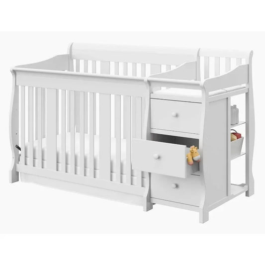 2025 Portofino 5-in-1 Convertible Crib and Changer (White) – Changing-Table Combo with Drawer, Converts to Toddler Bed, Daybed F