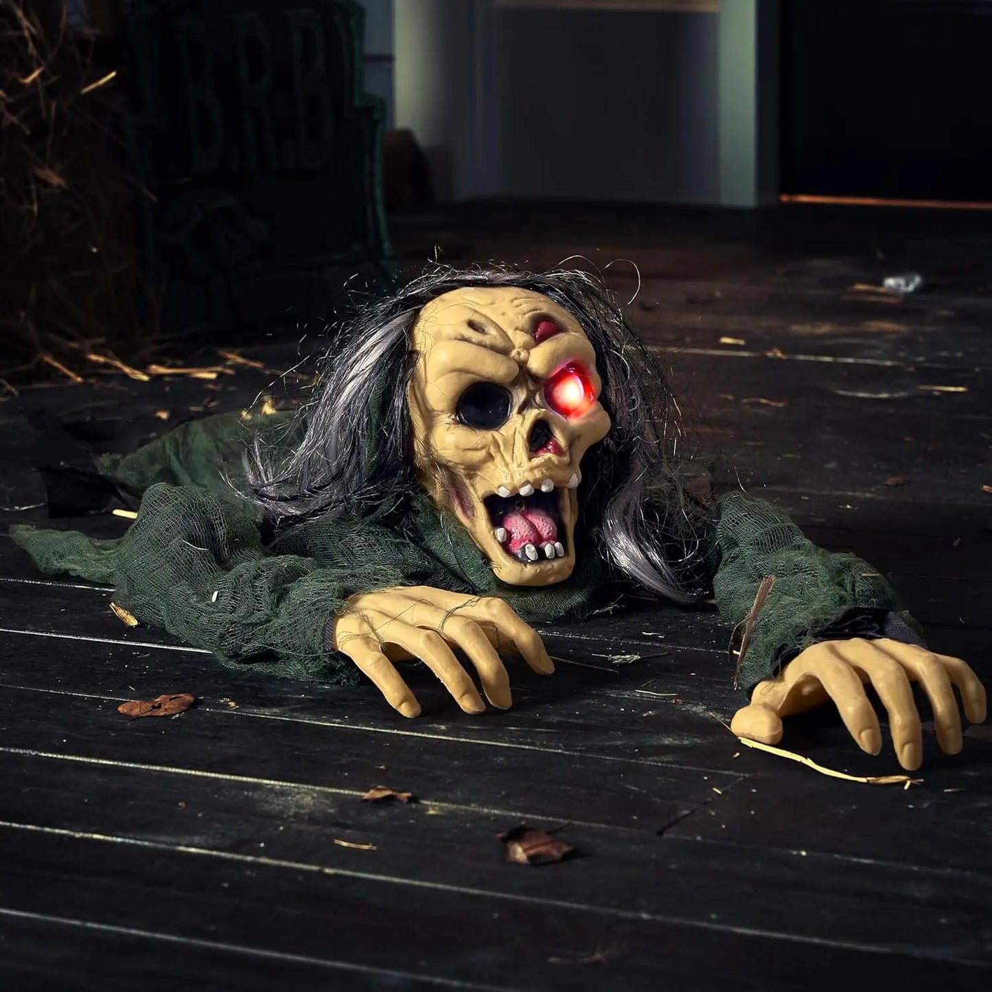 Zombie Groundbreaker Halloween Outdoor Decoration Outside Halloween Graveyard Decor Zombie Prop with Creepy Sound and Glowing Eyes, Scary Groundbreaker Decorations for Lawn Yard Photobooth Props