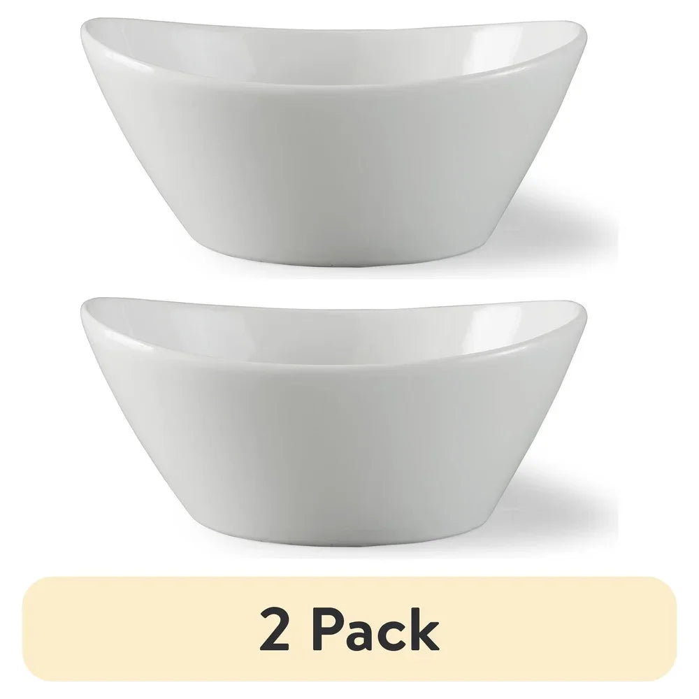 2 Pack White Porcelain Wavy Serve Bowls Dishwasher Microwave Oven Safe Versatile Serving Bowls Salad Pasta Sides and More