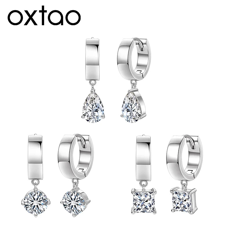 OXTAO Minimalist D VVS1 Moissanite Teardrop Earrings for Women Luxury Wide Band Drop Huggie Earrings Party Jewelry 14K Gold Filled