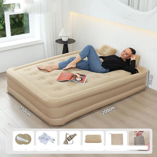 Luxury 1/2 Person Camping Bed Mat PVC Inflatable Sleeping Mattress Interior Air Mattress Glamping Mats Built-in Pump Thicken Mat