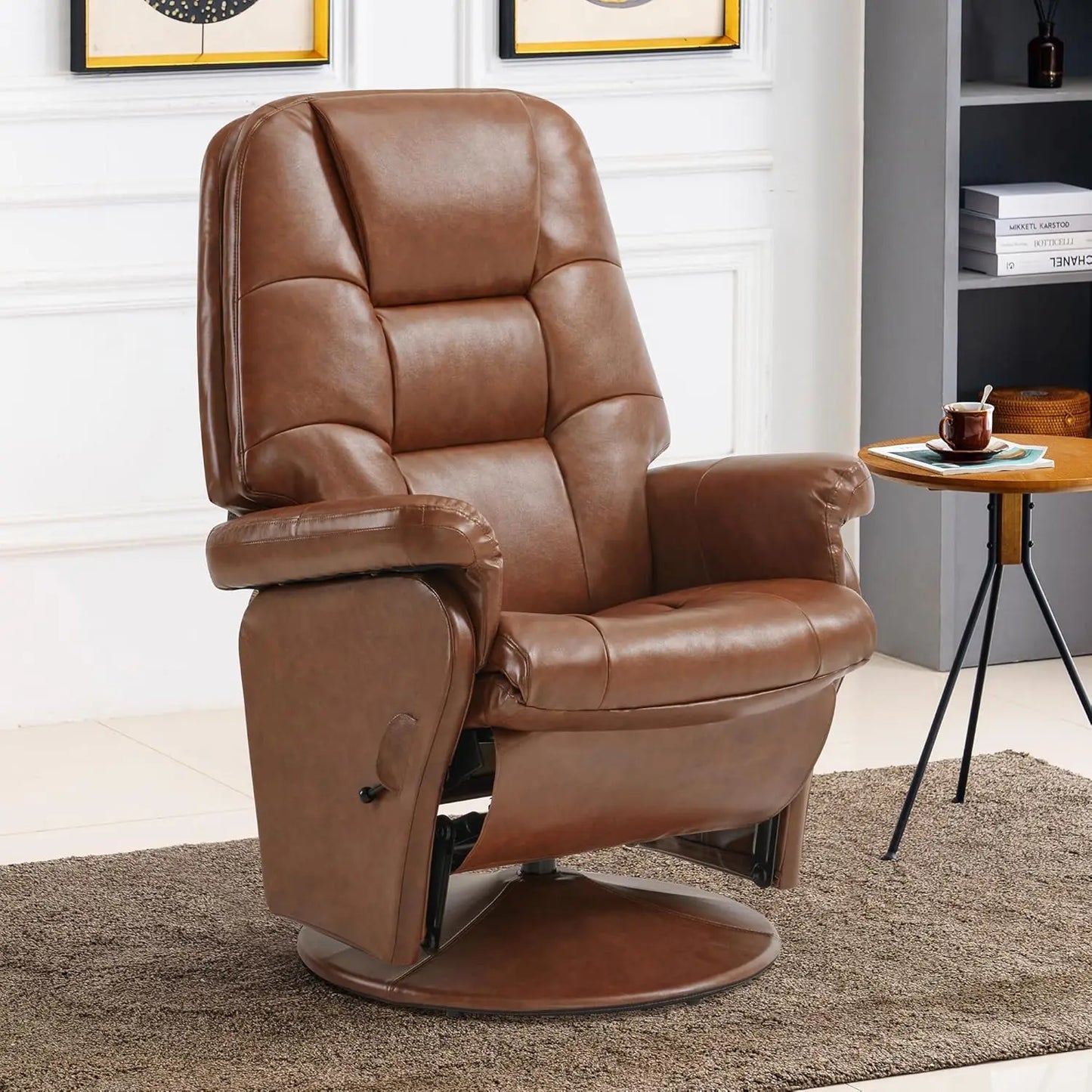Swivel Glider Recliner Chair with Ottoman, Adjustable Back Faux Leather Lounge, Living Room Bedroom, Brown, Customized