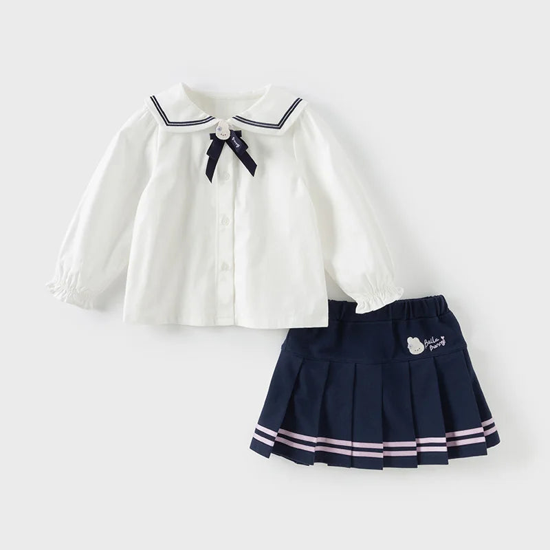 Dave Bella Girls Long Sleeve Shirt Skirt Sets Spring Summer Bloouse Skirt Two-pieces Suits Children's Casual Clothes DB1250022