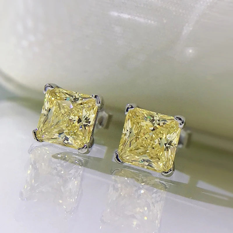 925 Sterling Silver Ladies Classic Four-Prong Ear Stud Princess Cut Fashion Simple Zircon Earrings for Women Fine Jewelry Gift