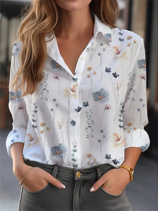 Plus Size Women New Loose Shirts Fashion Long Sleeve Shirt Elegant Face Print Sexy Blouse Spring Retro Button Top Summer Clothes