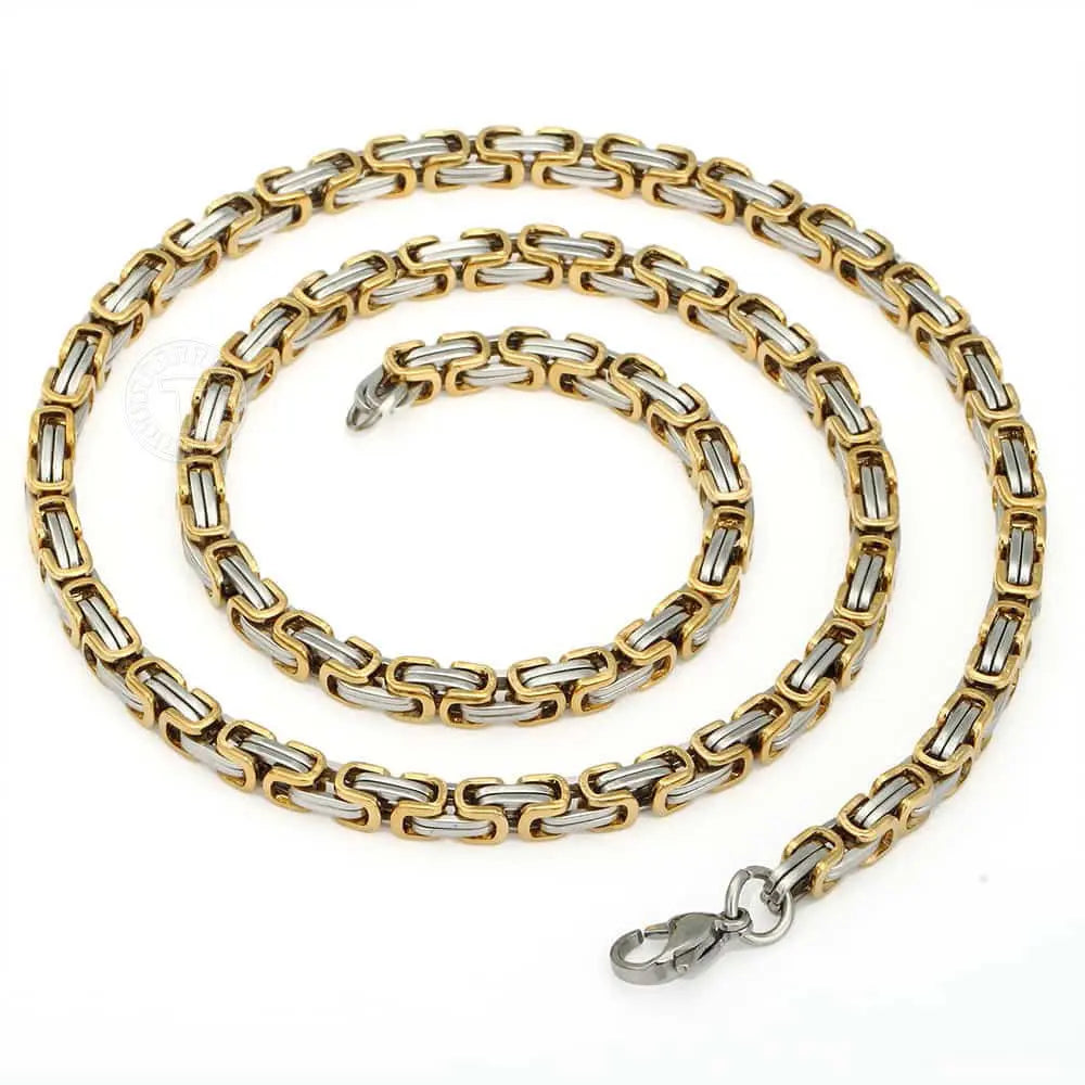 Hermah 5mm Mens Gold Silver Color Byzantine Box Necklace Stainless Steel Chain Length DIY Fashion Jewelry
