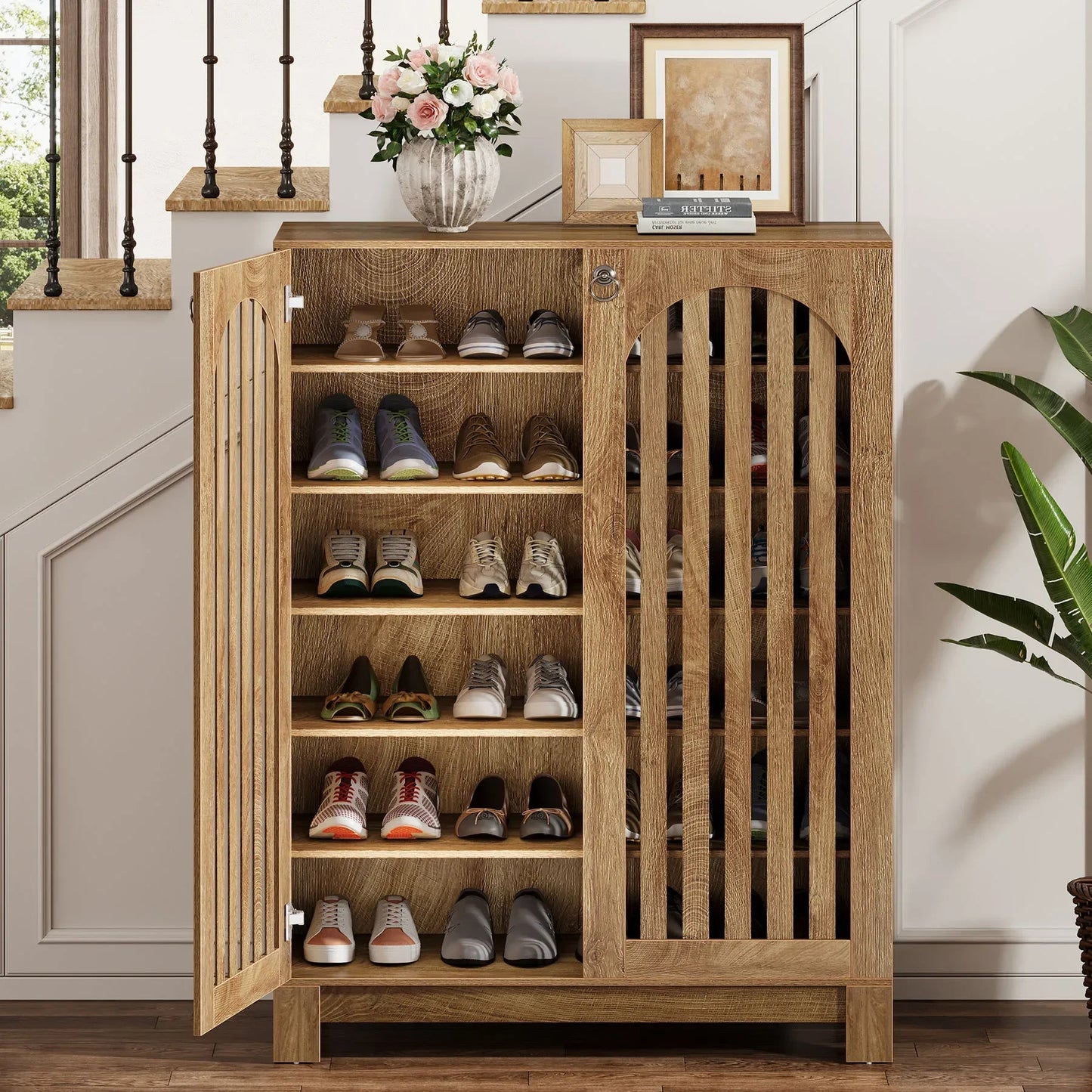 LITTLE TREE Shoe Cabinet with Shutter Doors, 6-Tier Shoe Storage Cabinet, Entryway Shoe Rack Organizer with Adjustable Shelves