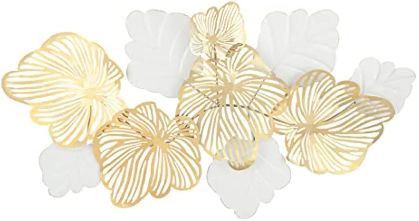 3D Metal Wall Decor Art Leaves Modern Home Sculptures "Gold Flower Blooming" Handmade Wall Hanging Artwork Decoration