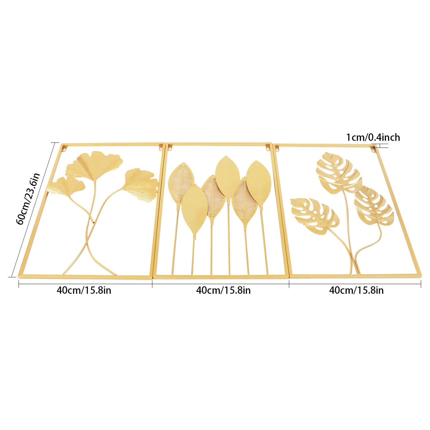 3-Piece Gold Leaf Wall Art Set, 3D Hollow Iron Panel Decor, Modern Abstract Leaf Design for Living Room Bedroom