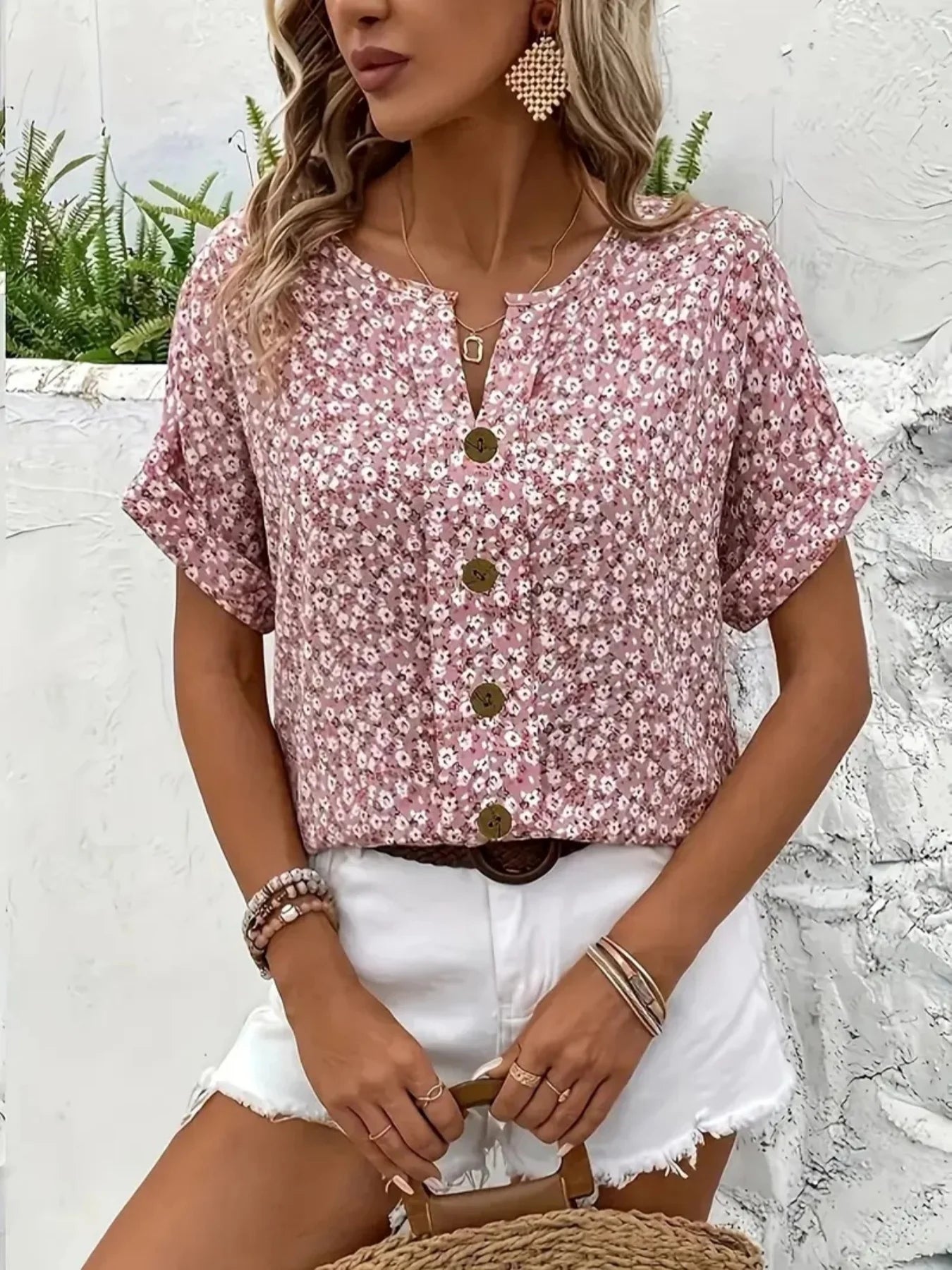 Plus Size 2025 Womens Casual Floral Tops Clothing Spring Summer New Fashion Print V-Neck Short Sleeve T-Shirt Temperament Style