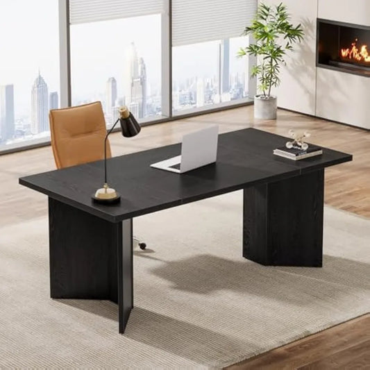63-Inch Executive Desk, Modern Office Computer Desk with Double Pedestal, Simple Workstations Writing Table Conferenc