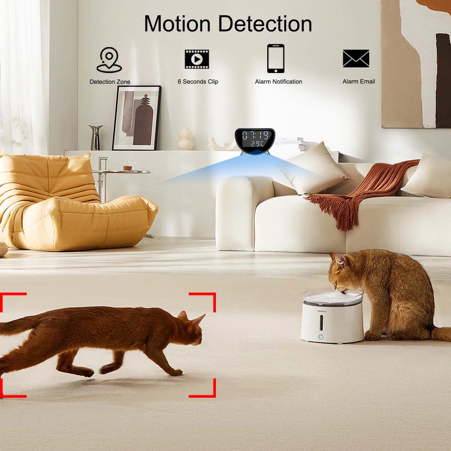 4K WiFi Clock Camera with Wireless Charging, Motion Detection, Loop Recording, Remote Viewing & App Control for Home Security