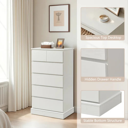 Modern Tall 6 Drawer Wood Dresser for Bedroom with Concealed Handles