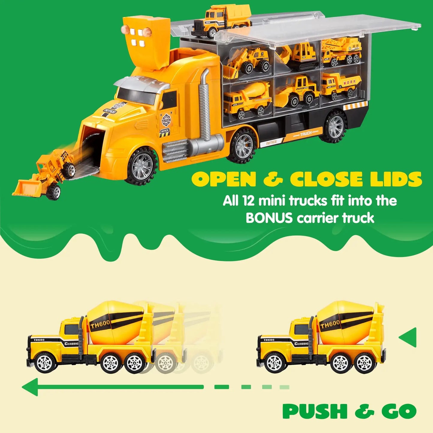 Joyfy 25 in 1 Die-cast Construction Big Truck Toys Car Transporter Storage Truck  for Kids Boys Girls Birthday