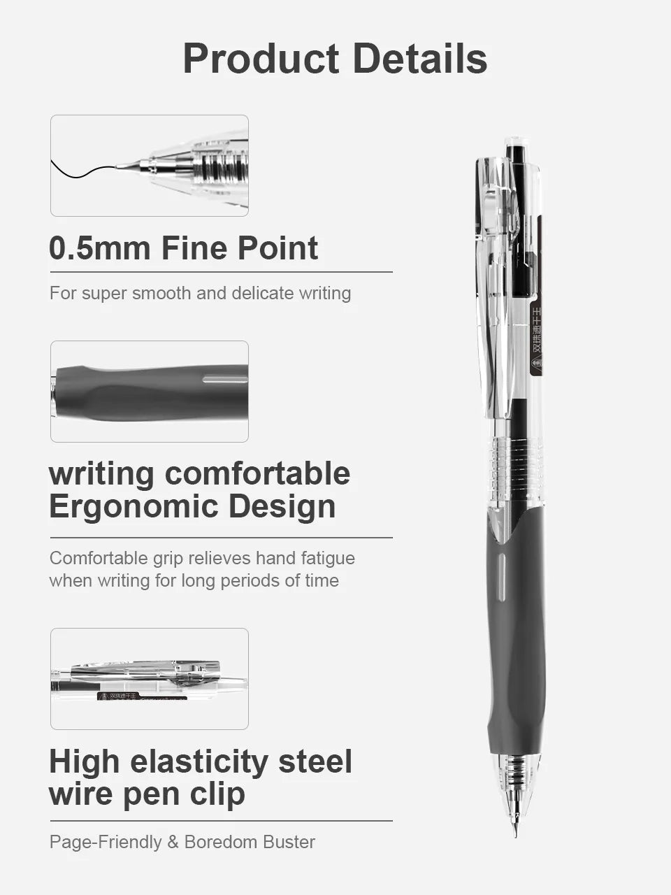 Gel Pens - 12 Retractable Gel Pens, 0.5mm Fine Tip, Quick Dry Ink, Non-slip, Smooth Writing - For Office and School Supplies