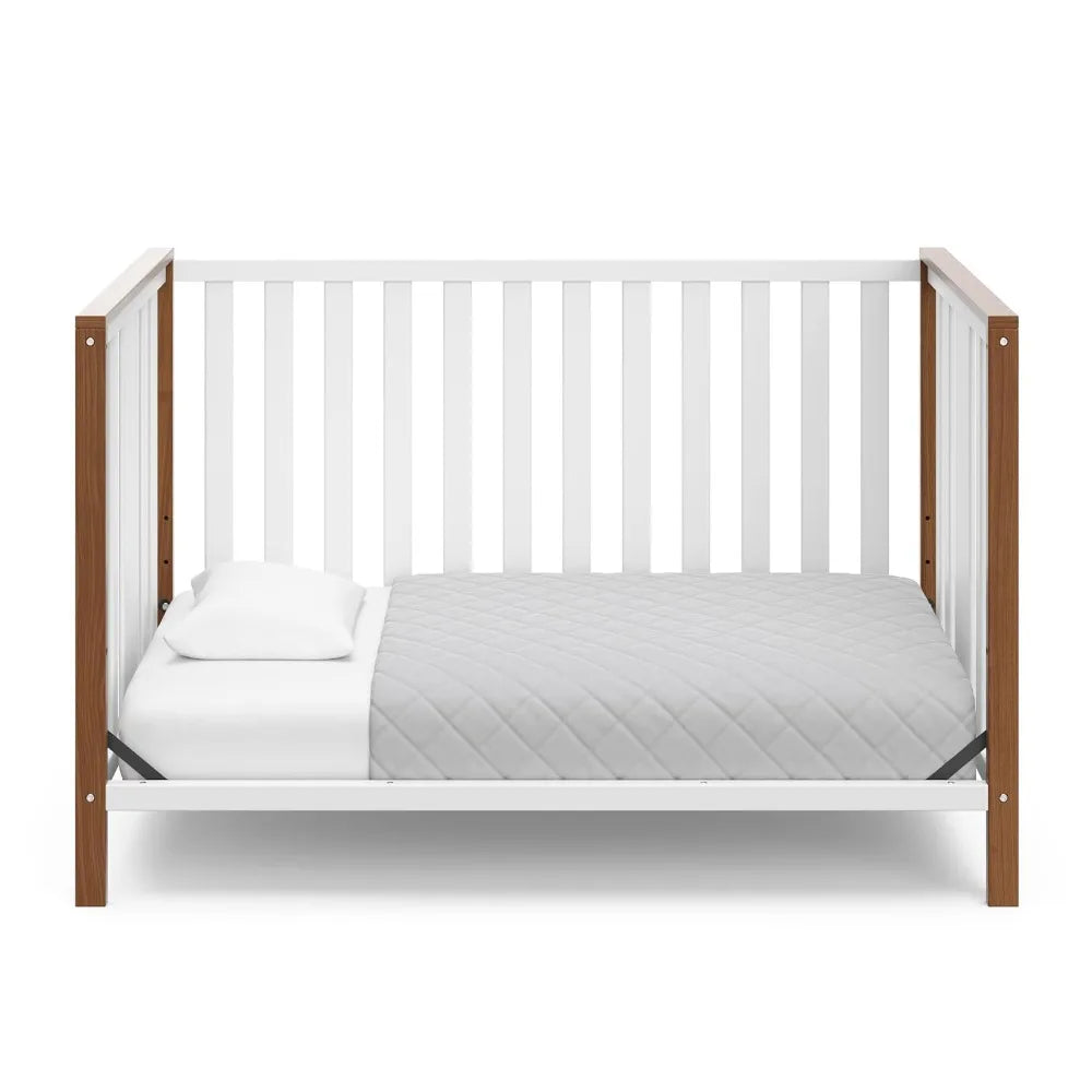 GRACO Modern Pacific 4-in-1 Convertible Crib (White with Vintage Driftwood) – GREENGUARD Gold Certified