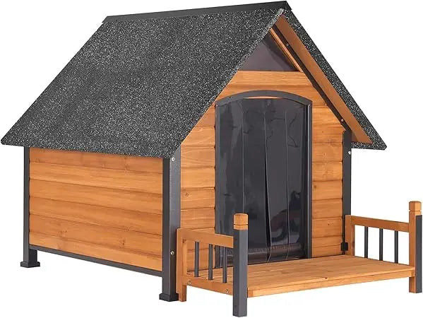 Dog House Outdoor Weatherproof Chew Proof Large Dog Kennel with Metal Frame for Small Medium Large Dogs, 50.9" D x 37.4" W x 37