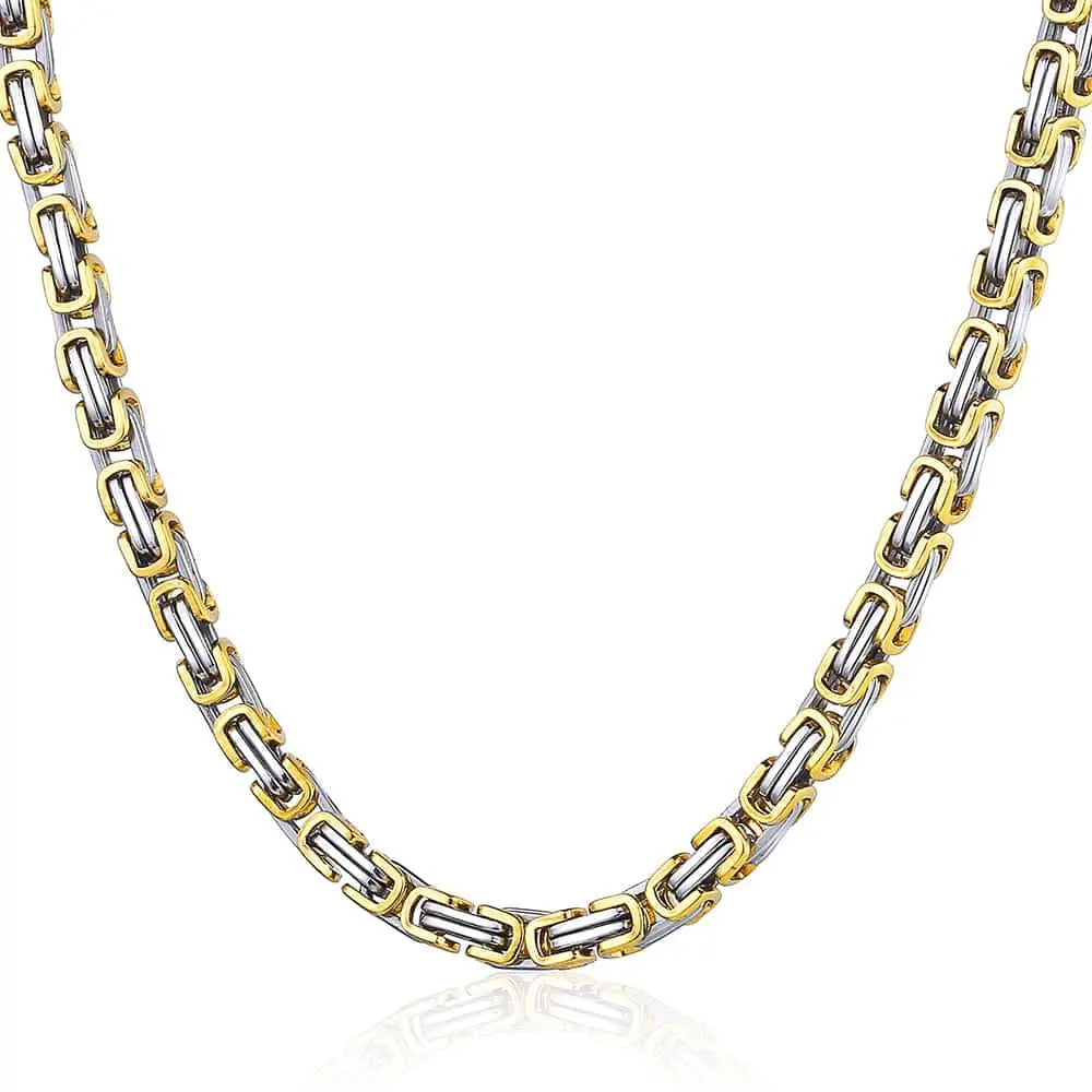Hermah 5mm Mens Gold Silver Color Byzantine Box Necklace Stainless Steel Chain Length DIY Fashion Jewelry