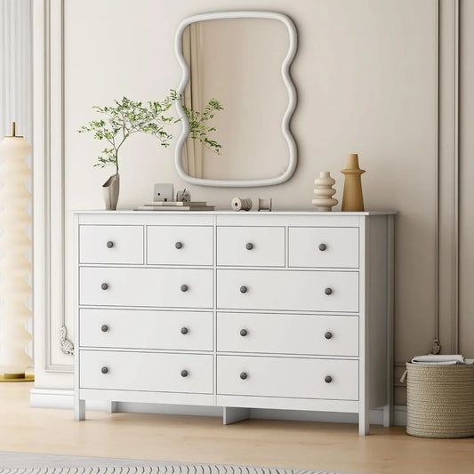 XMSJ-10 Drawer Dresser, 55" Modern White Dressers and Chests of Drawers, 10 Drawer Wide Dressers for Bedroom