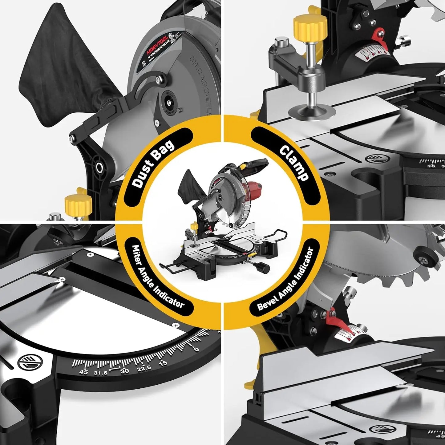 10" Compound Miter Saw Single Bevel 15-Amp, 5000 RPM 0°-45° Left Miter 36-Tooth Cutting Tool Multi-Material Cut Home Improvement