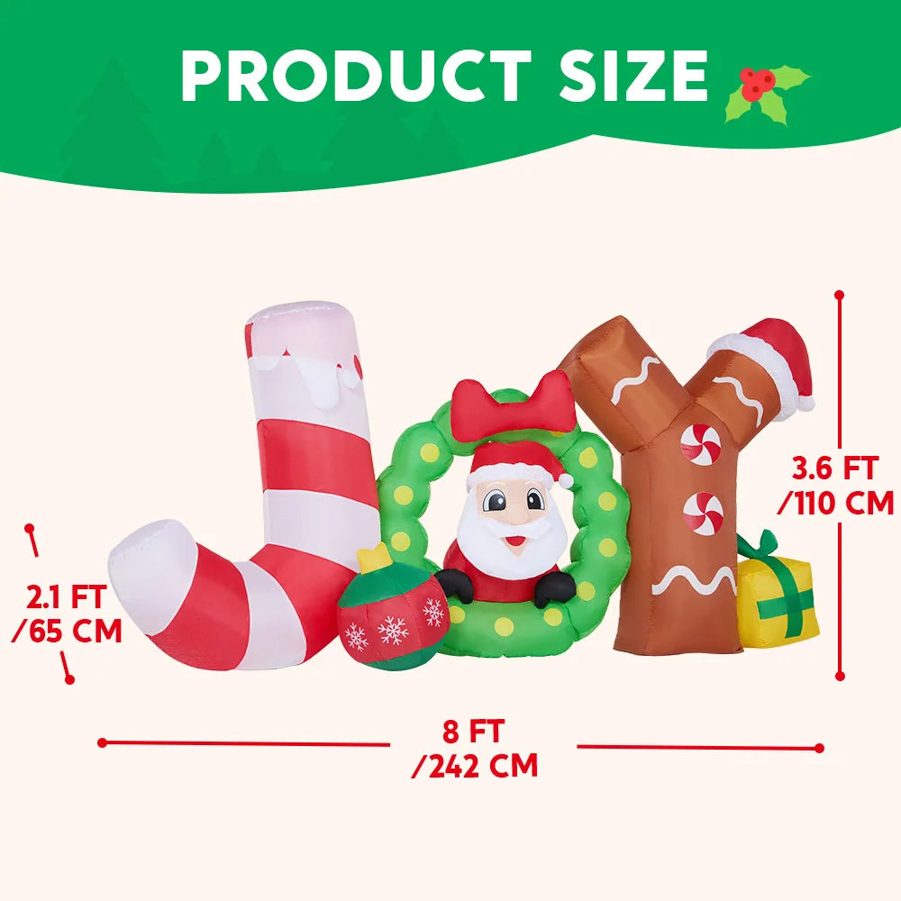 8 FT Long Christmas Inflatable Decoration Blow Up Joy with Santa with Build-in LEDs for Xmas Party Decor Christmas Gift