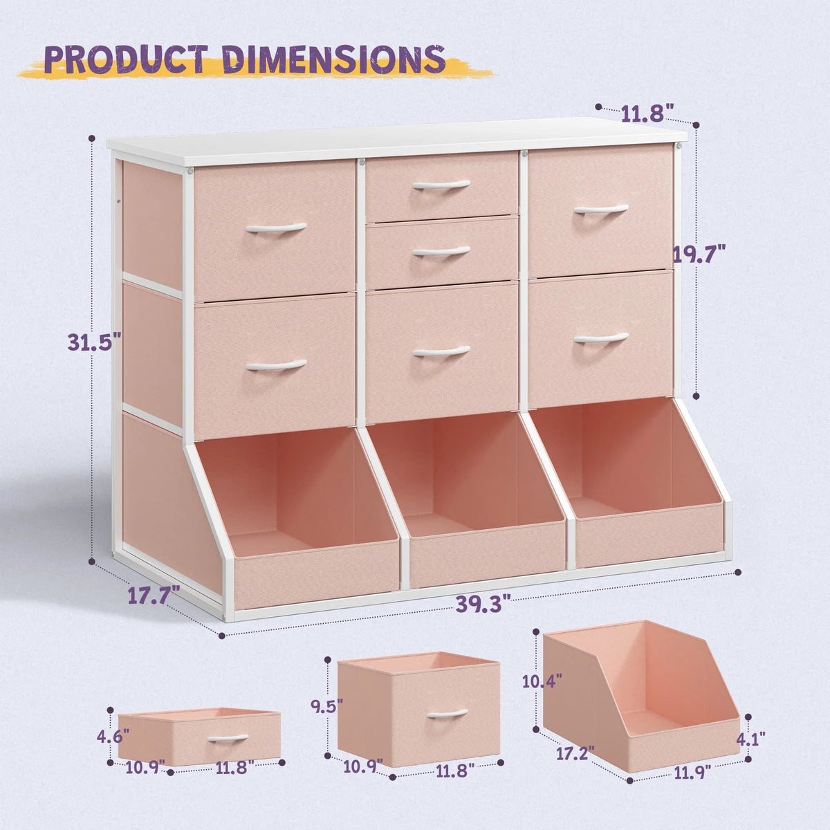 EnHomee 10-Storage Fabric Dresser – 7 Drawers & 3 Open Compartments, Wood Top & Metal Frame – 39.3"W x 17.7"D x 31.5"H – For Bedroom, Entryway, Hallway