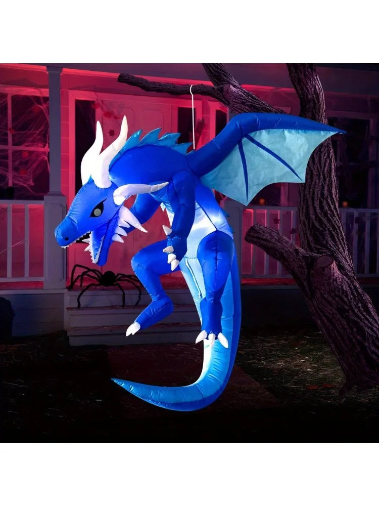 5 Ft Tall Halloween Inflatables Hanging Ice Dragon Outdoor Decorations, Hanging Ice Dragon Blow Up for Yard with Build-in LEDs, Halloween Inflatables Party Supplies Outdoor Decor for Yard