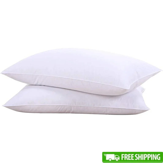 Goose Feathers Down Pillows Set of 2 King Size 100% Cotton Sleeping Pillow Medium Firm Support Soft Comfortable Hotel Collection