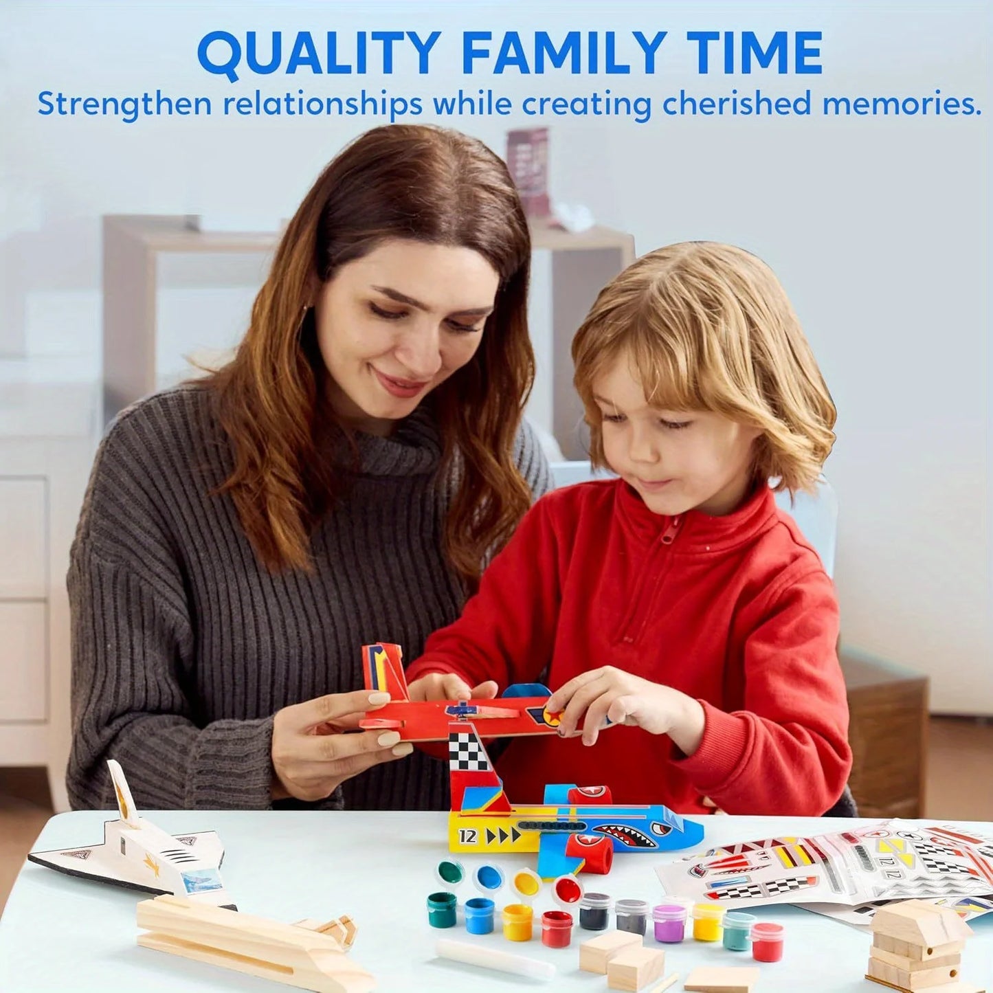 JOYFY 4Pcs DIY Wooden Aircrafts-Build & Paint Your Own Wooden Airplane Craft Kit Easy to Assemble  for Boys 6-12 Birthday Gifts