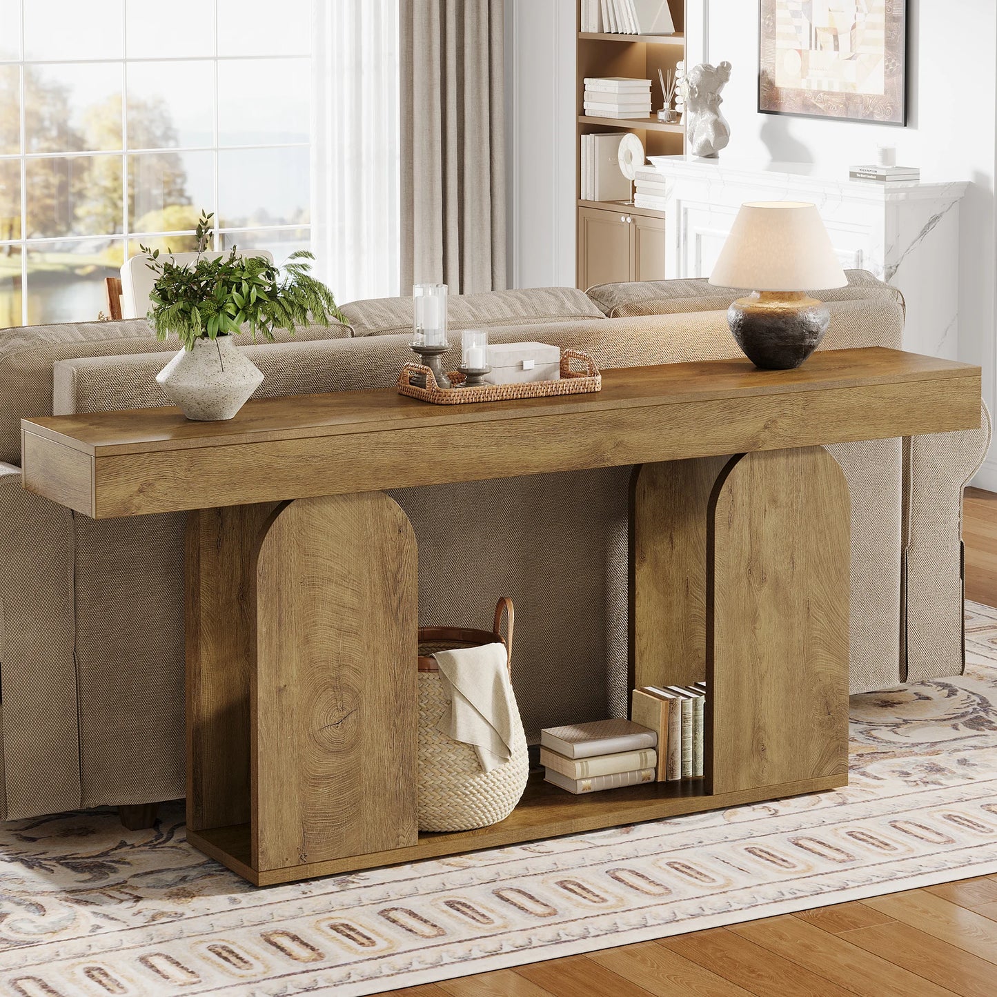 Tribesigns Farmhouse Wood Console Table, 70.9-Inch Entryway Accent Table with U-Shaped Base, 2-Tier Extra Long Sofa Tables for Entrance, Hallway, Living Room (Light Brown)