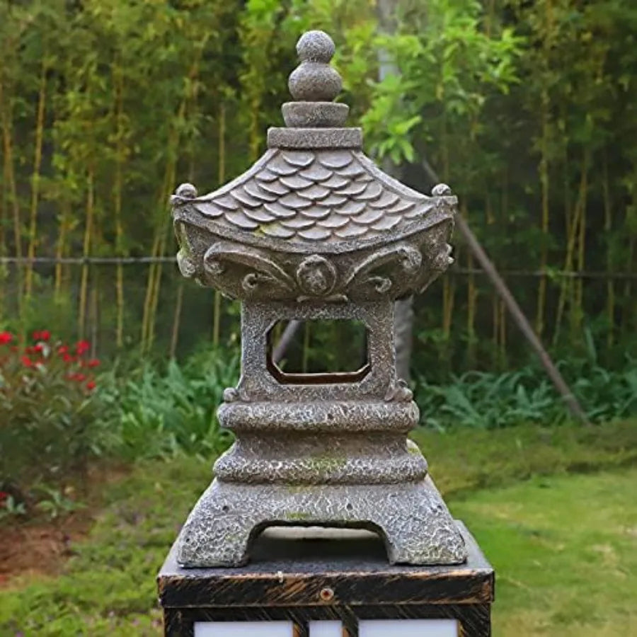 Asian Solar Zen Pagoda Garden Statue 14 Inch, Outdoor Japanese Lamp Lantern for Home Garden Landscape Décor 14 inch Pagoda