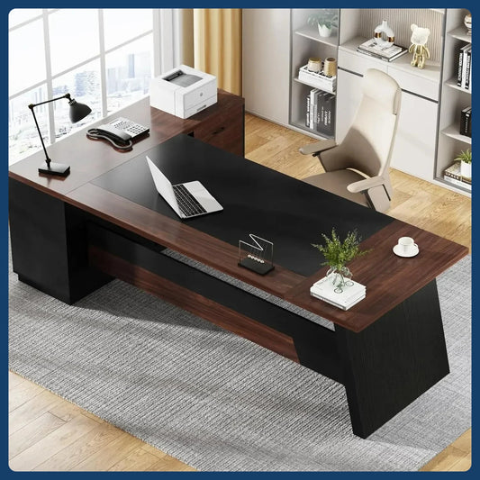 78" L-Shaped Executive Desk, Large Office Desk with Drawers and Lateral File Cabinet, Business Furniture with Storage Shelves
