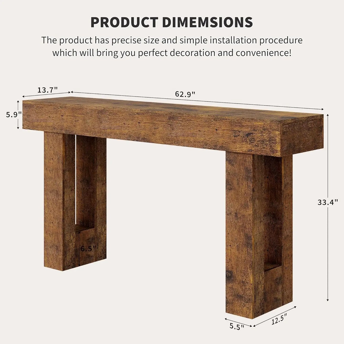 63 Inch Console Table, Farmhouse Entryway Table with Rustic Wood Finish, Long Sofa Table Behind Couch for Living Room, Hallway, Foyer and Home Decor
