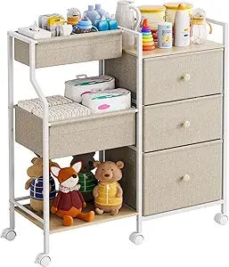 Baby Diaper Caddy Organizer and Storage - 3 Tier Rolling Cart with Dividers and Drawers, Easy To Assemble, Mobile Utility Cart w