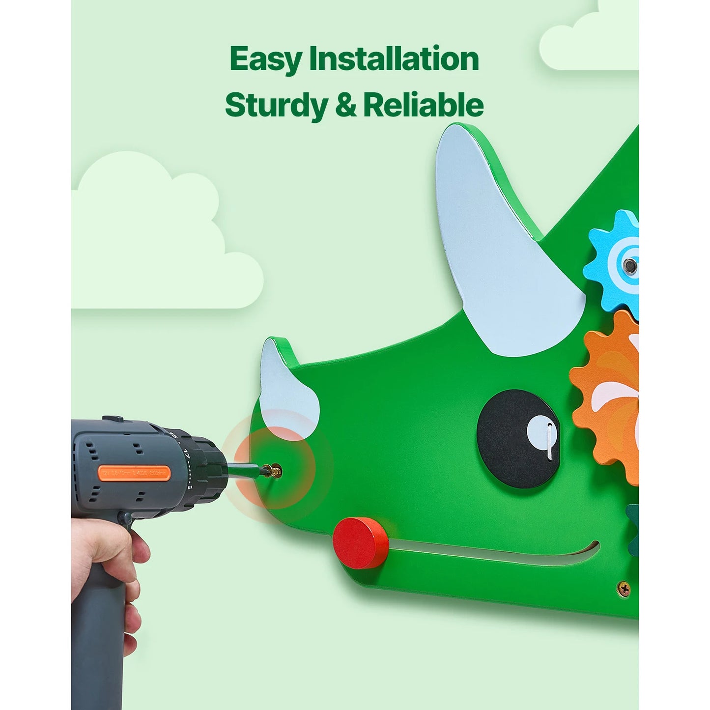 SucceBuy Dinosaur Kids Busy Wall Board 11 Activity Panels Montessori Sensory Learning Toys for Toddler Playroom Toy Gift