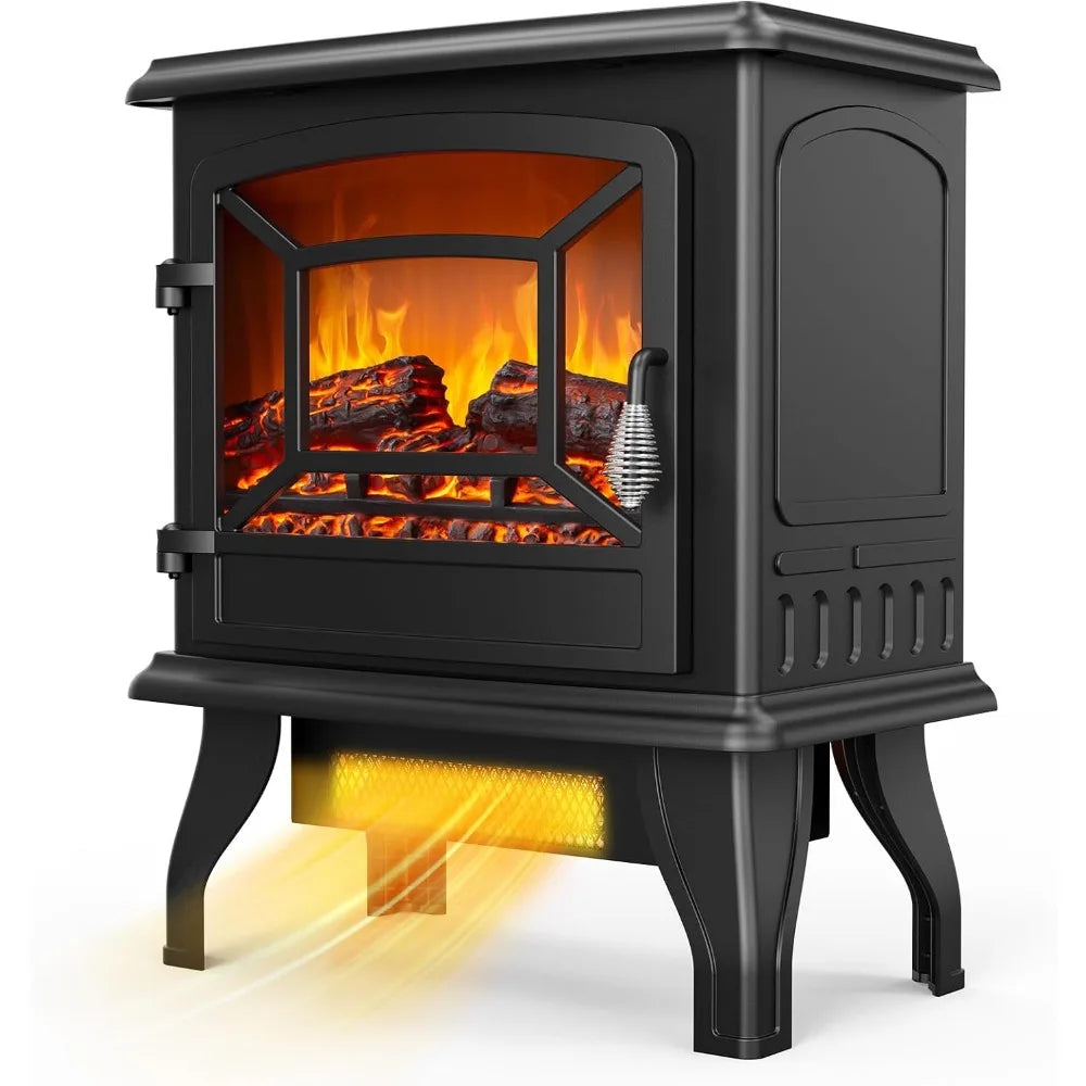 ROVSUN 20 H Electric Fireplace Stove Space Heater, 1400W Portable Freestanding with Thermostat, Realistic Flame Logs, Overheat &