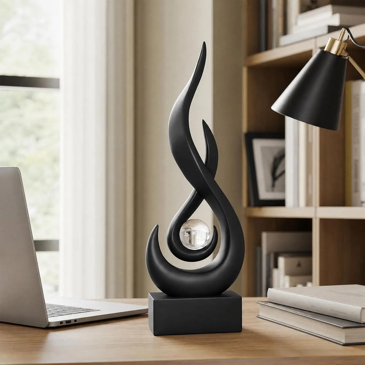Modern Golden Flame Abstract Sculpture for Home Decor and Living Room