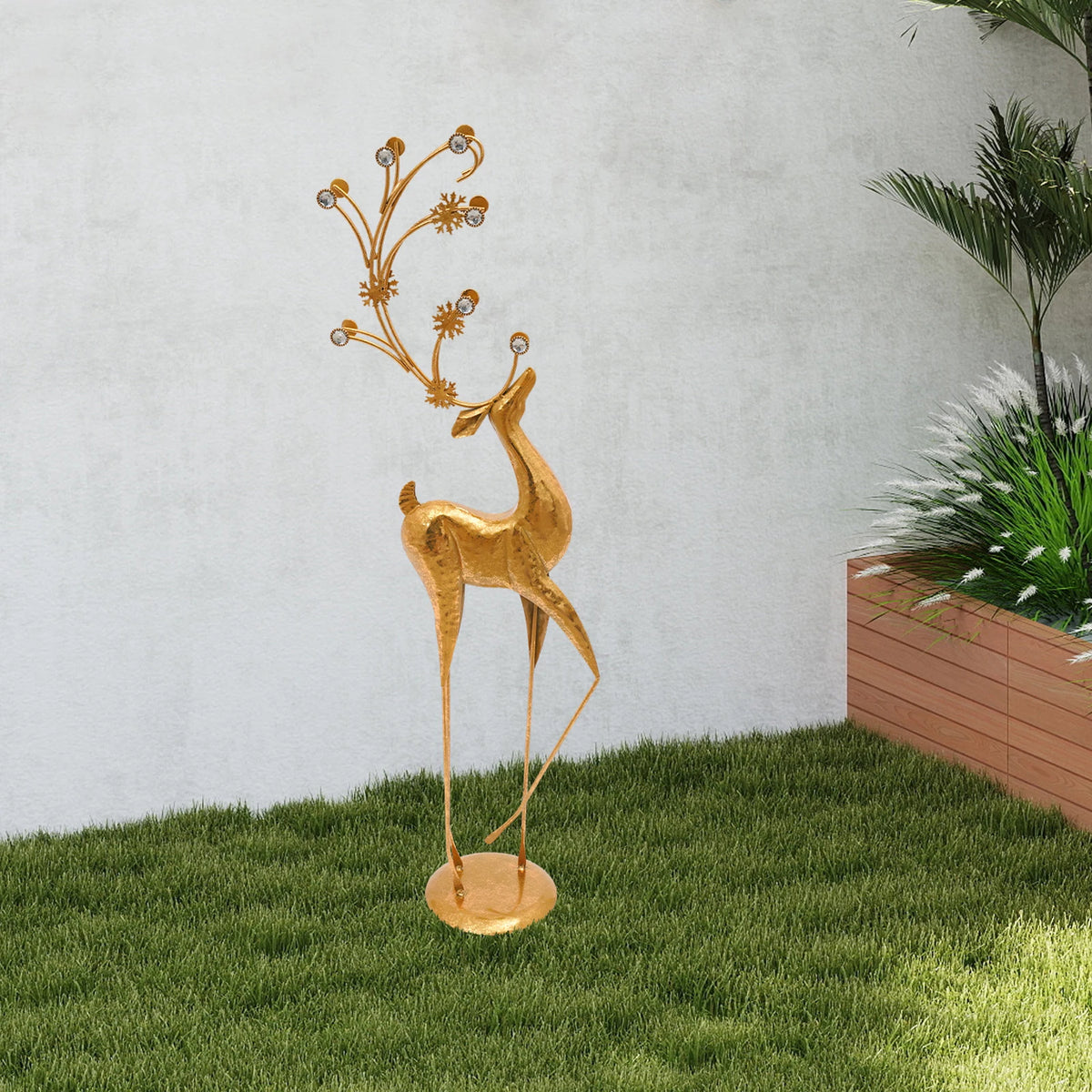 Retro Gold Metal Deer Statue Reindeer Figurine Indoor Holiday Decor