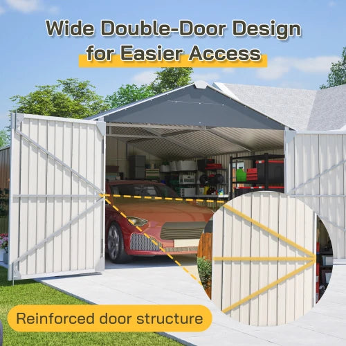 12x20 Ft Outdoor Metal Garage Shed for Secure Equipment Storage
