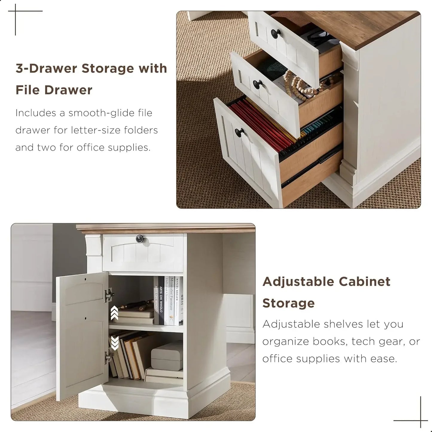 [Limited Stock, Buy Now!]60" L Shaped Executive Desk with Hutch and Drawers, Farmhouse Home Office Desk with Charging Station, F