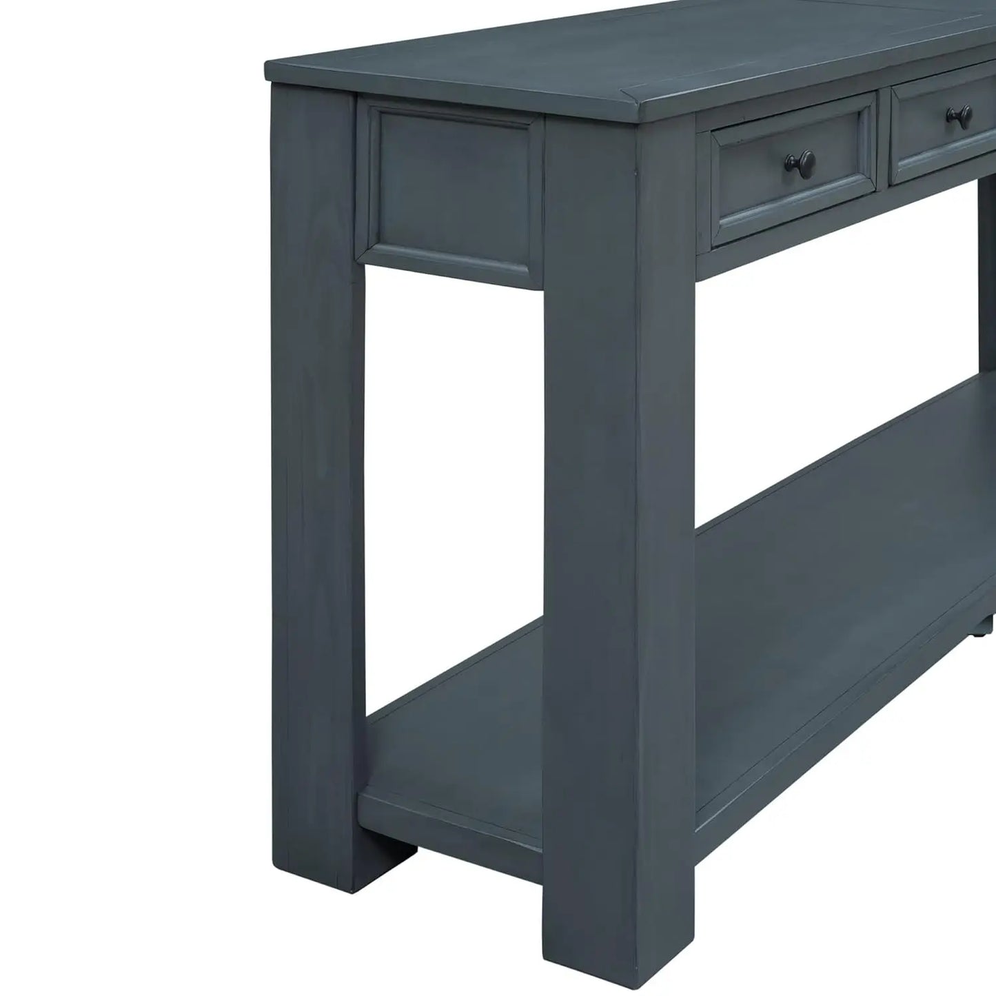 Console Table with 4 Storage Drawers Bottom Shelf, Rustic Distressed Sofa Table for Entryway Hallway, Assembly, Customized