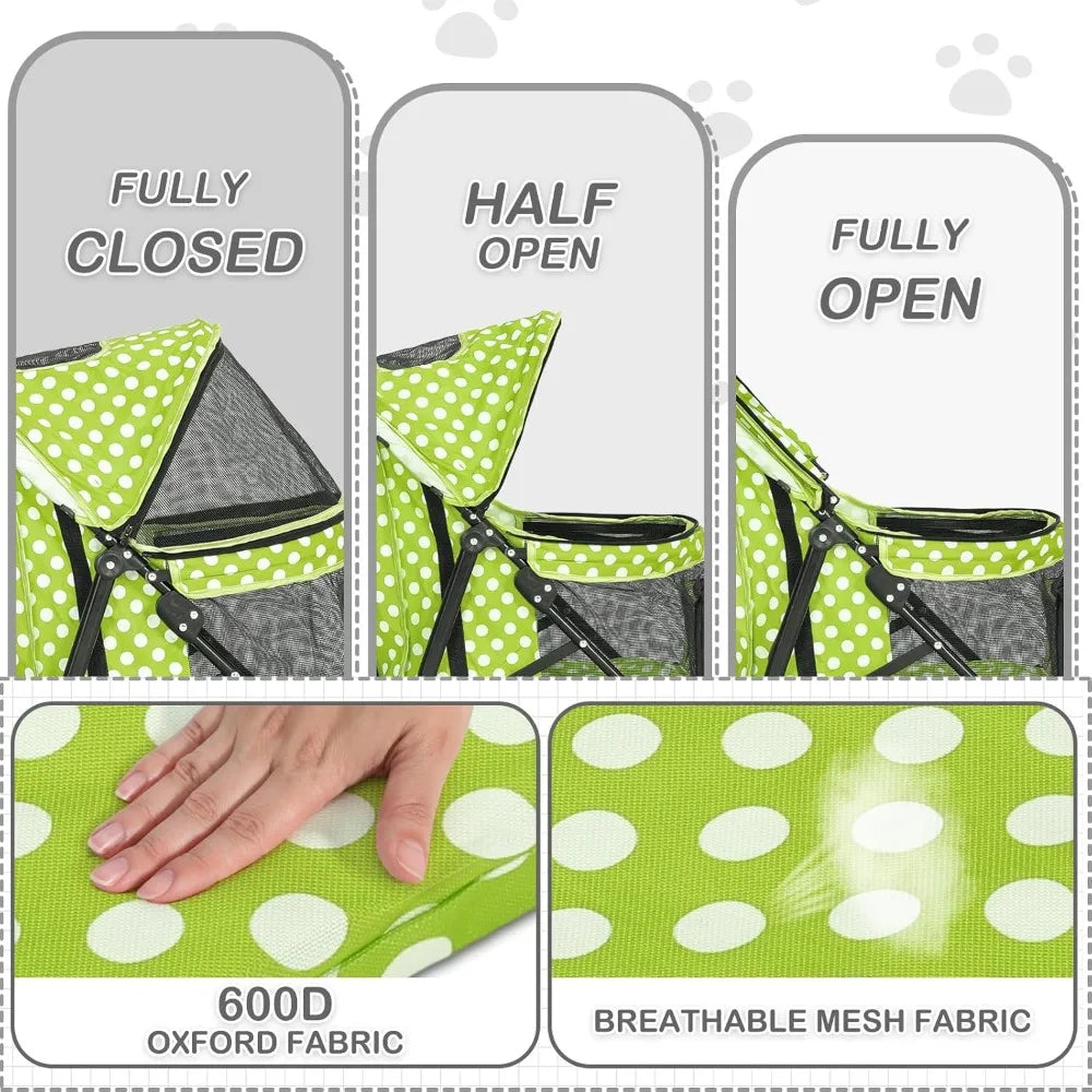 Four Wheel Pet Stroller Foldable Mesh Storage for Medium Small Cats Dogs