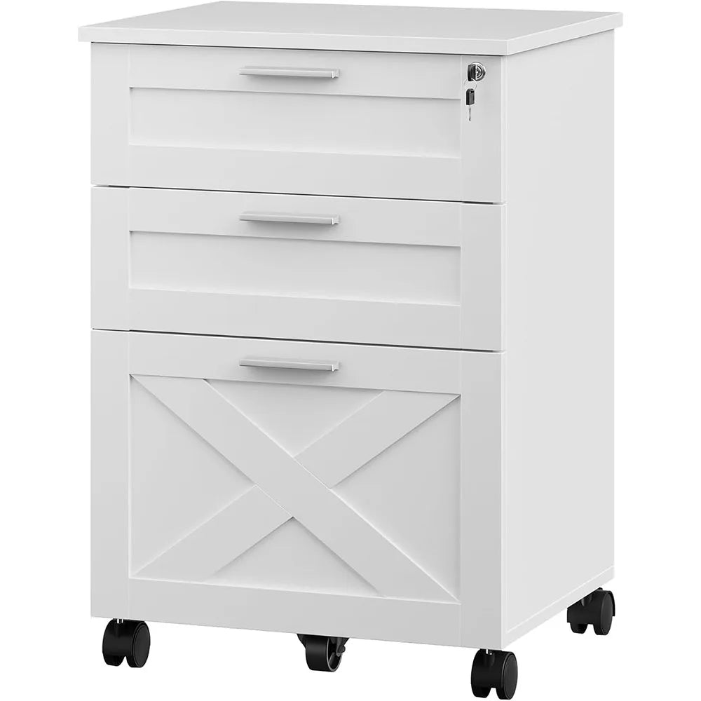 3-Drawer Rolling File Cabinet with Lock - Wooden Mobile Filing Cabinet for Home Office, Under Desk Storage Organizer fits Letter