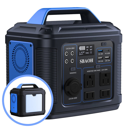 Portable Power Station 300W,296Wh 80000mAh Lithium Battery Power Solar Generator with 100W USB-C PD Output,110V AC Outlet