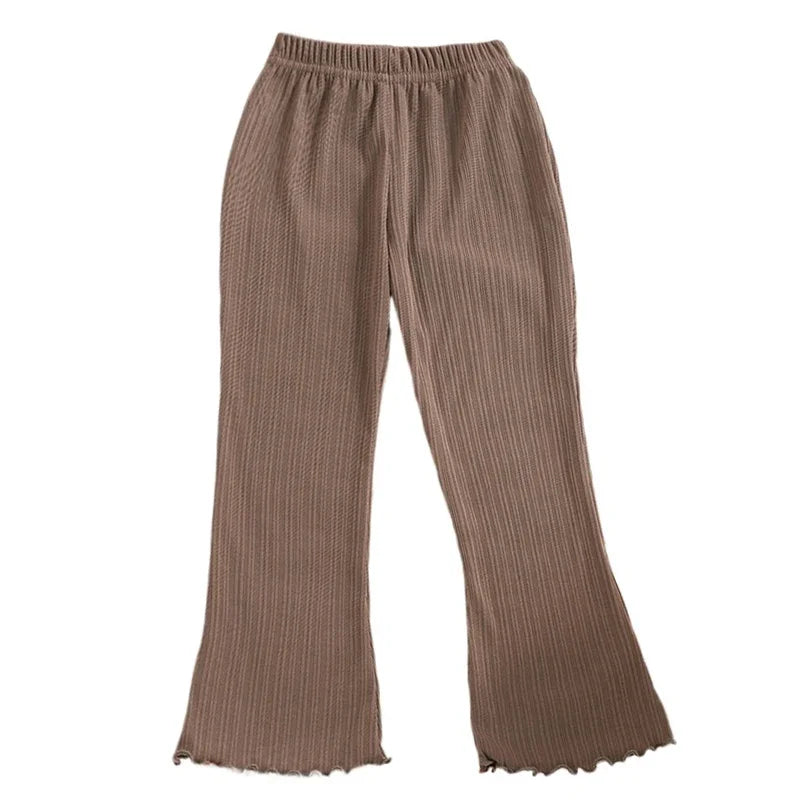 Children Summer Solid Color Thin Ribbed Knit Flared Pants Girls Casual Trousers Korea Fashion Pants Girl Princess Style Capris