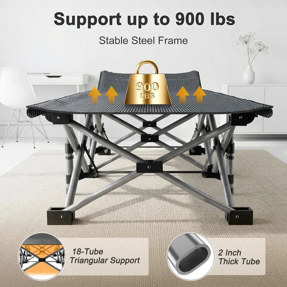 XXL Oversized Folding Camping Cot Heavy Duty 900LBS with Mattress Pad Portable Carry Bag