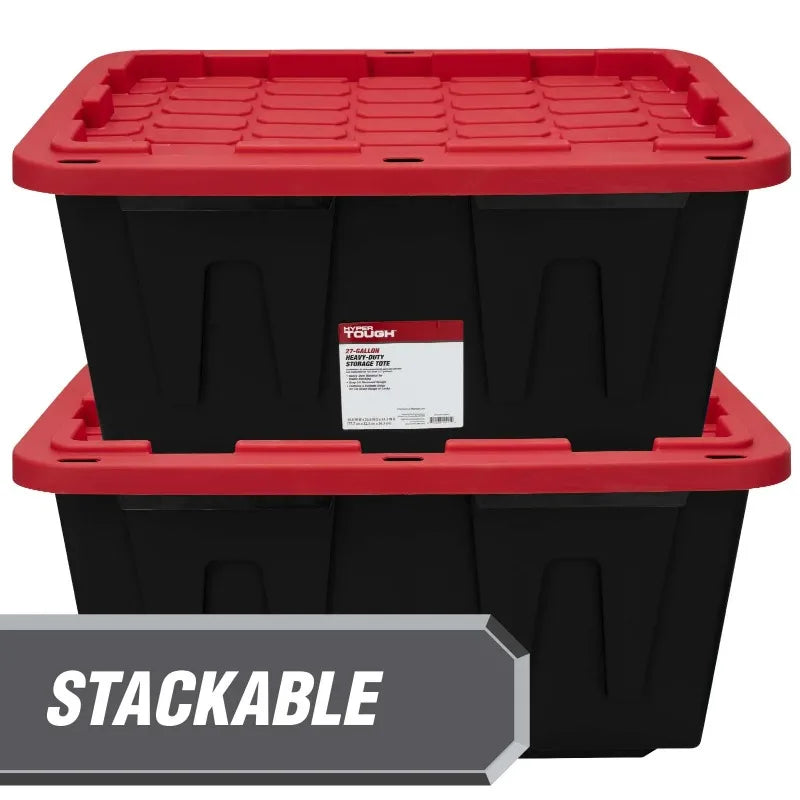 (6 pack/ 4pack) Hyper Tough Large Storage Bin, 27 Gallon Plastic Storage Container with Snap-On Lid, Black and Red
