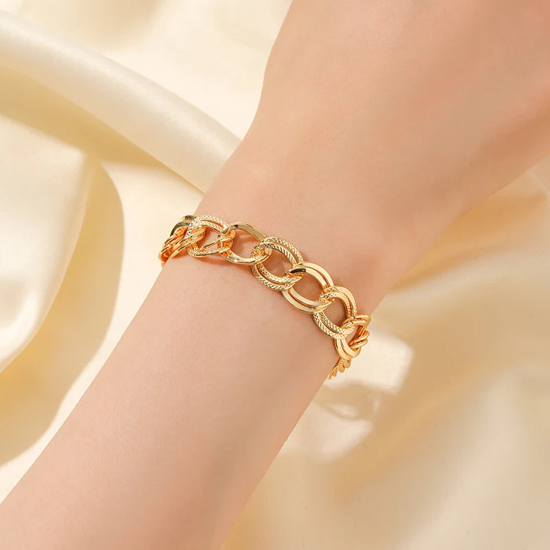 EILIECK 316L Stainless Steel 18K Gold Plated Double Link Chain Necklace Bracelet Set Charm Fashion Women Waterproof Jewelry Gift