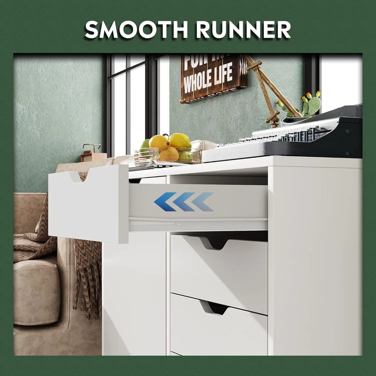 5-Drawer Wood Drawer Cabinet, Office Storage Cabinet with Adjustable Shelf & Wheels, Printer Stand for Home Office, Customized